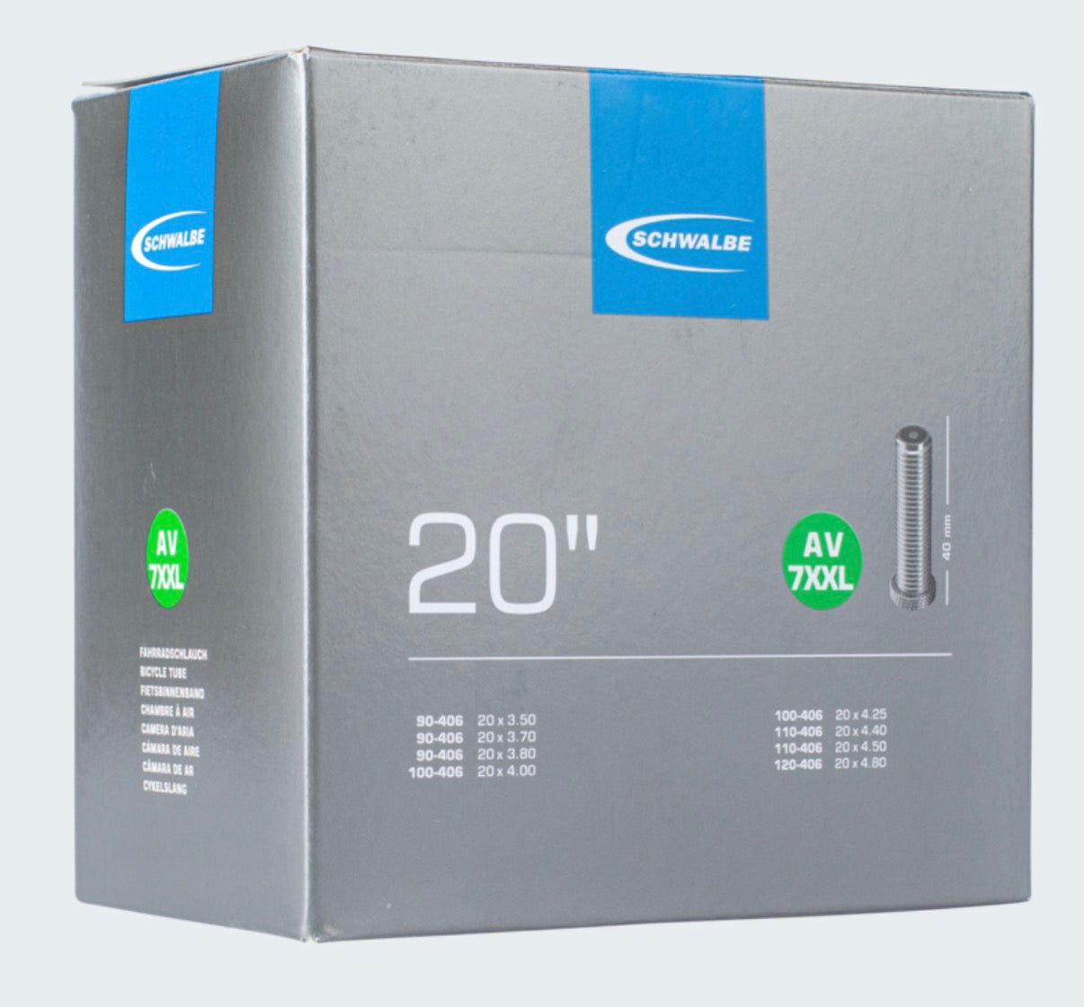 Schwalbe Schlauch Nr. 7XXL 20″ Inner Tube, Schrader Valve – E-Bike & Cargo-Bike Rated (3.5″–4.8″)