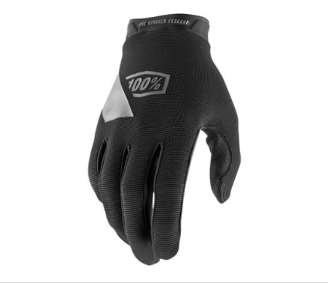 100% Ridecamp Gloves — Black Full-Finger Cycling Gloves (Unpadded, Warm-Weather Performance)